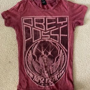 Obey Retro Distressed T Shirt Women’s Medium Red Cotton Polyester